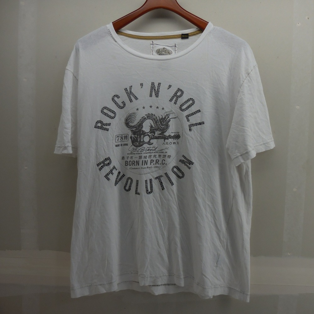 Shanghai Tang Rock N Roll Revolution Graphic T-Shirt White Mens XL Dragon Guitar